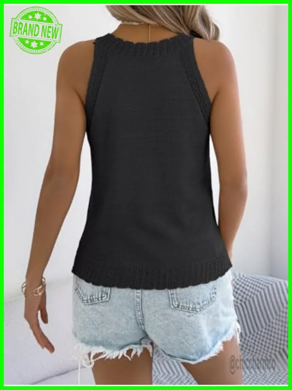 Hollow Out Knitted Sweater Vest Sleeveless Pullover Tank Top Crew Neck